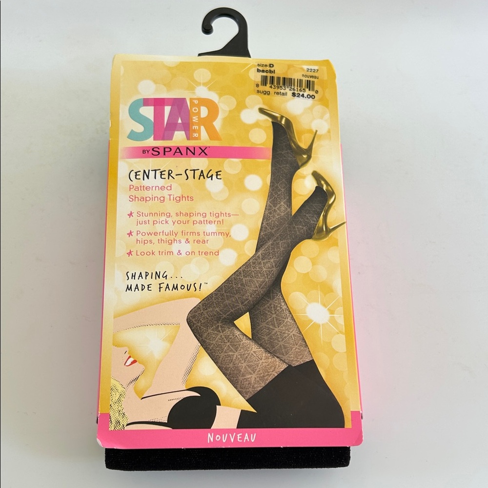 Star Power by SPANX Center-Stage Patterned Tights Nouveau Black NWT